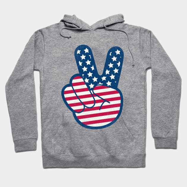 American Flag Retro Peace Sign Hand Distress Hoodie by PUFFYP